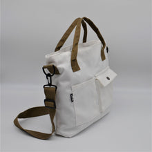 Load image into Gallery viewer, Pockets  Cotton Canvas TOTE Bag WHITE-OLIVE
