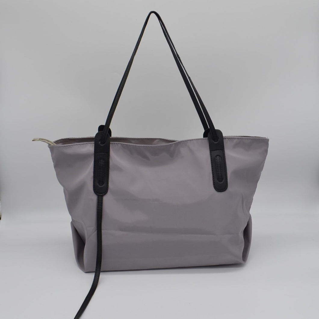 Soft Leather Trim Medium Lightweight Nylon Tote GREY